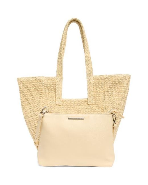 Steve Madden Natural Gemi Embellished Woven Tote Bag