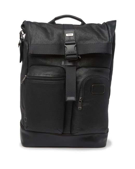 Tumi Black Cypress Roll Top Leather Backpack for men
