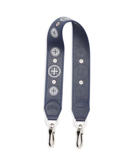 Longchamp Blue Studded Leather Bag Strap for men