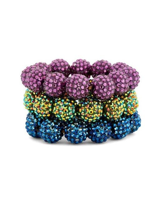 Kenneth Jay Lane Purple Set Of 3 Pavé Rhinestone Beaded Stretch Bracelets