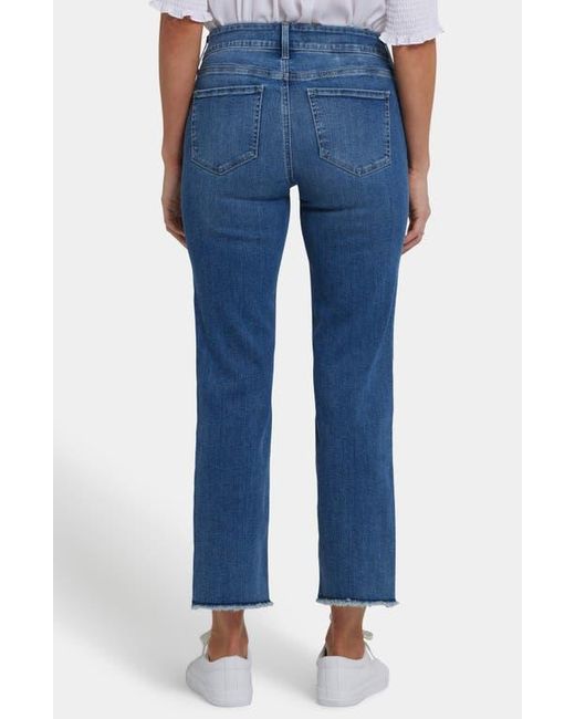 NYDJ Blue Marilyn Fray Hem Straight Ankle Jeans