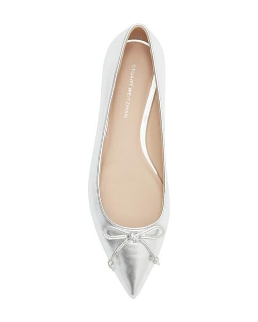 Stuart Weitzman White Gabby Bow Flat