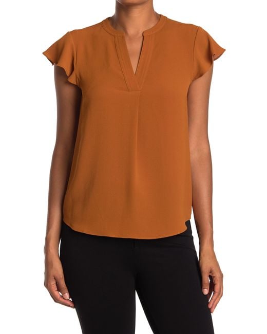 Calvin Klein Orange Split Neck Flutter Cap Sleeve Top