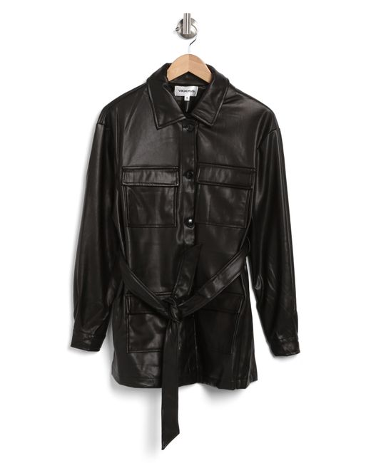 Vigoss Black Faux Leather Belted Jacket