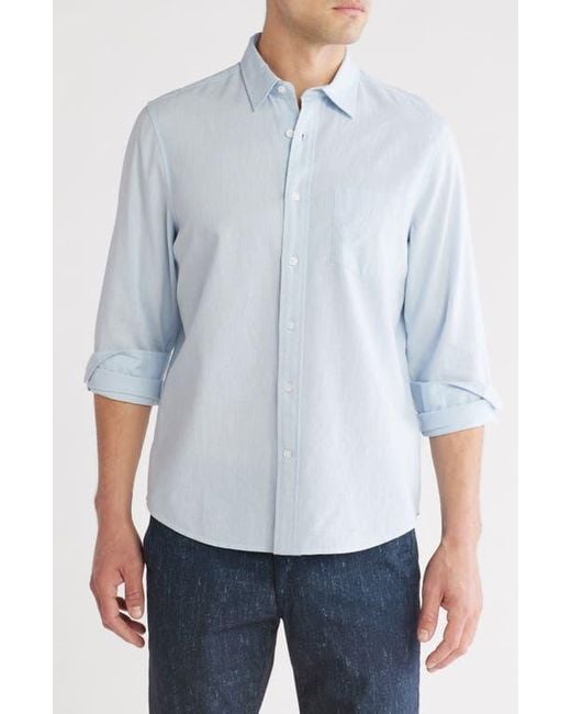14th & Union Blue Solid Linen Blend Button-Up Shirt for men