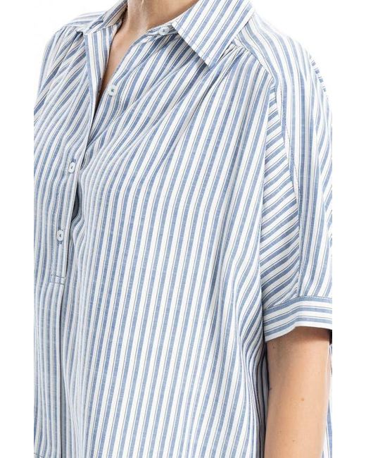 Max Studio Blue Stripe Elbow Sleeve Button-Up Shirt