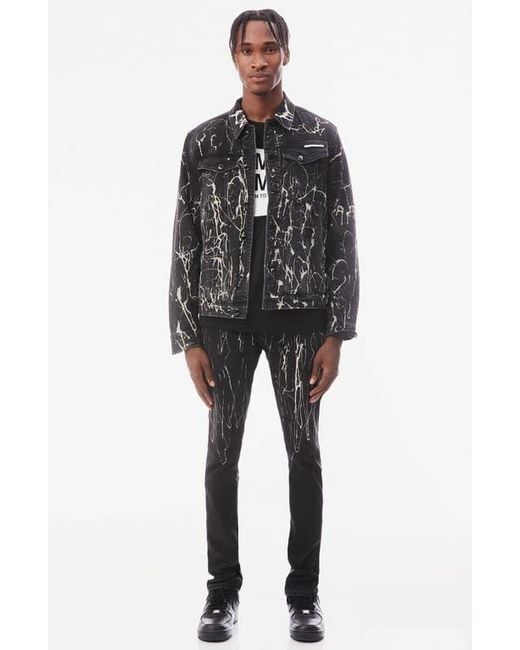HVMAN Paint-Splattered Denim Trucker Jacket in Black for Men | Lyst
