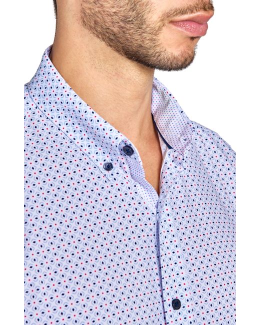 Con.struct Blue Slim Fit Geo Print 4-way Stretch Performance Button-down Shirt for men