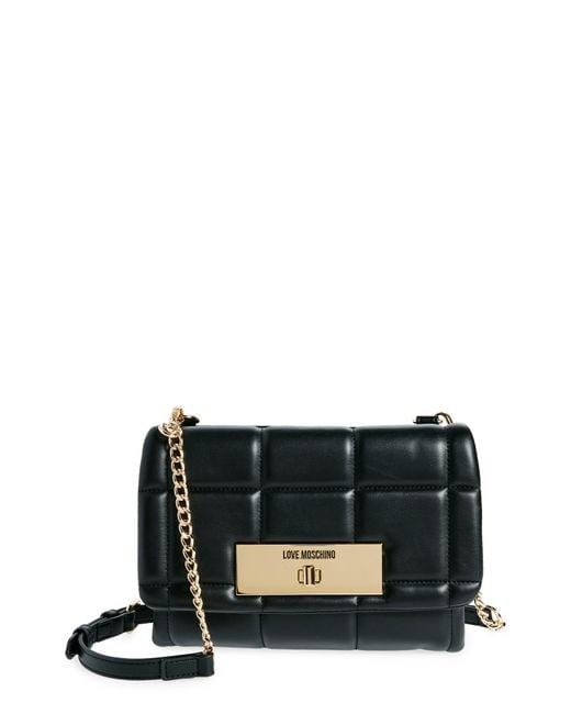 Love Moschino Black Cushion Quilt Faux Leather Crossbody Bag