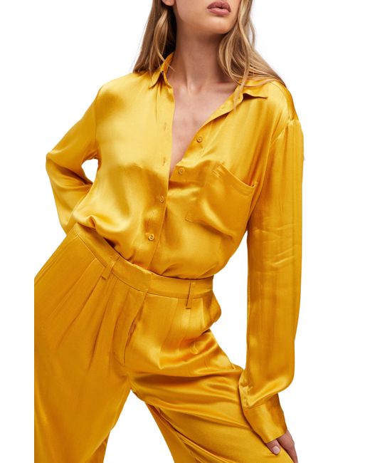 Bardot Yellow Lena Satin Button-up Shirt