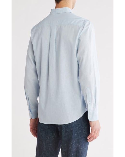 14th & Union Blue Solid Linen Blend Button-Up Shirt for men