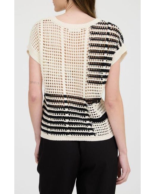 Blu Pepper Black Colorblock Open Knit Top