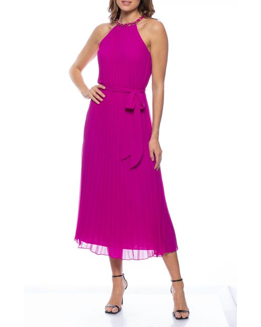 Marina Pink Pleated Chiffon Halter Dress