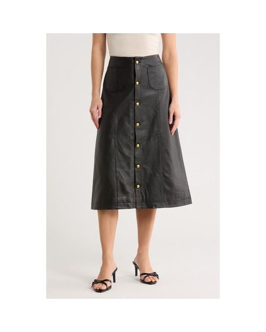 DL1961 Women's Black Button-Through Leather Skirt