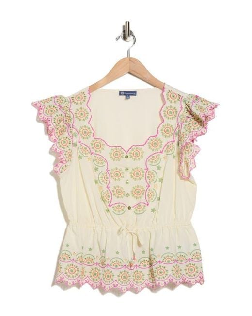 Democracy Natural Embroidered Peplum Top