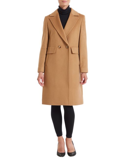 Sofia Cashmere Natural Double-breasted Wool Blend Coat
