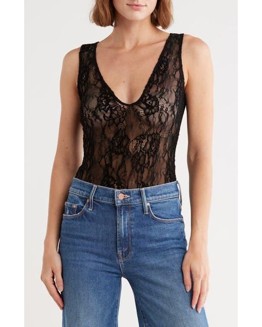 GOOD AMERICAN Blue Lace Deep V-Neck Bodysuit
