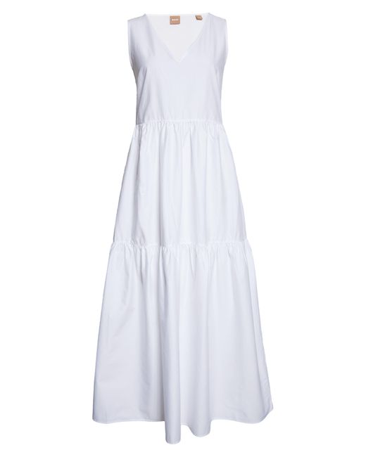 Boss White Ditesta Sleeveless Stretch Cotton Dress