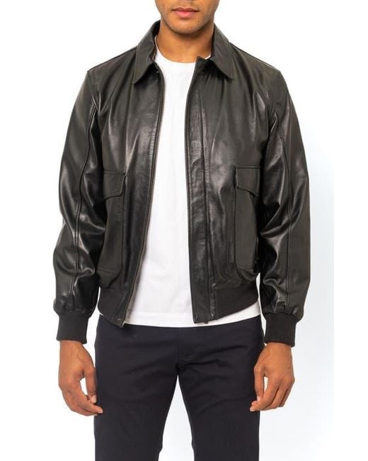 PINOPORTE Black Leather Bomber Jacket for men