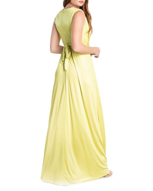 Dress the Population Yellow Krista Belted Plunging Fit & Flare Dress