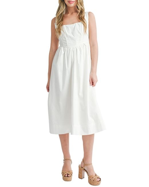 Lush White Corset Cotton Poplin Midi Dress