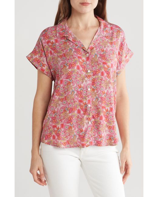 Lucky Brand Red Floral Tie Front Camp Shirt