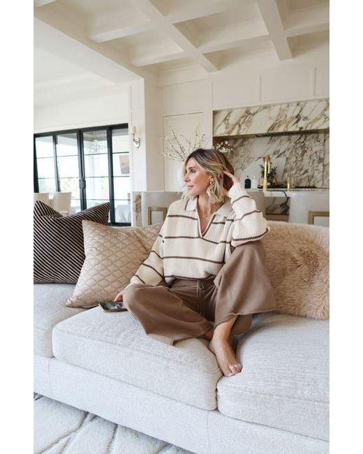 Splendid Natural X @Cellajaneblog Stripe Cotton Blend Polo Sweater