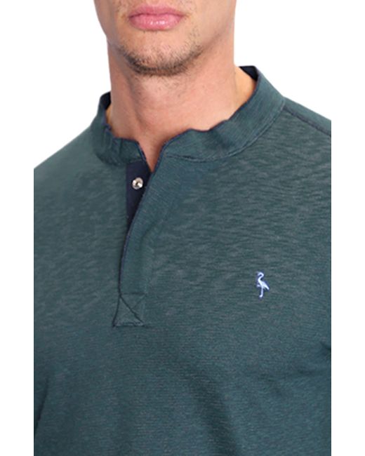 Tailorbyrd Green Reverse Double Knit Henley Top for men