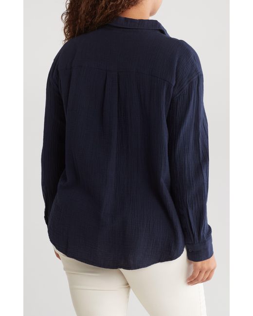 Caslon Blue Relaxed Cotton Gauze Button-up Shirt
