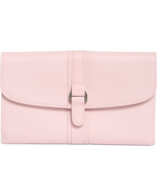 Longchamp Pink Leather Checkbook Wallet