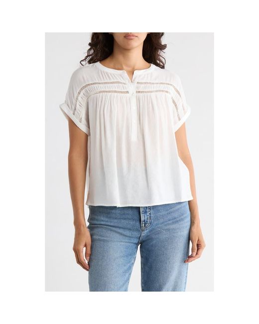 Bobeau White Drop Shoulder Trim Top