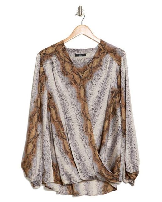 Tahari Brown Wrap Patterned Blouse