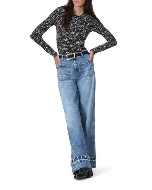 Rag & Bone Black Luca Print Long Sleeve Top