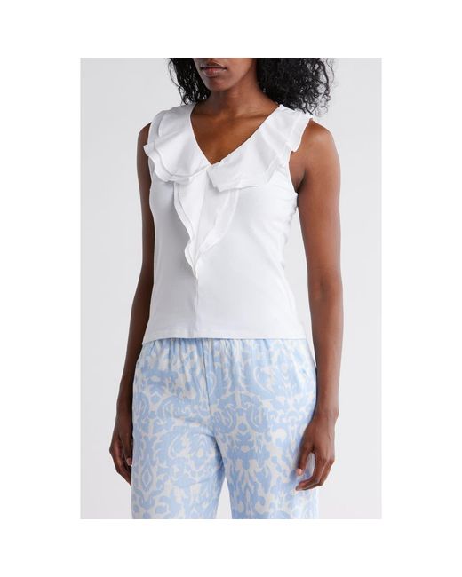 Ellen Tracy White Mixed Media Ruffle Tank