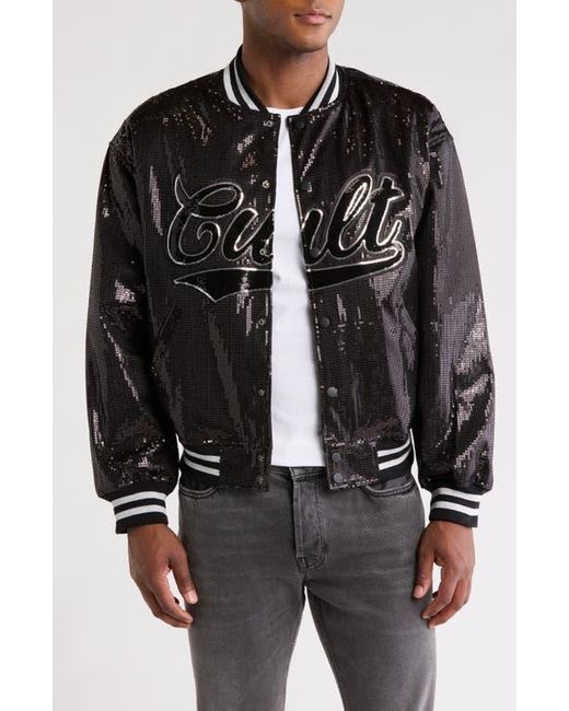 Cult Of Individuality Black Sequin Baseball Jacket for men