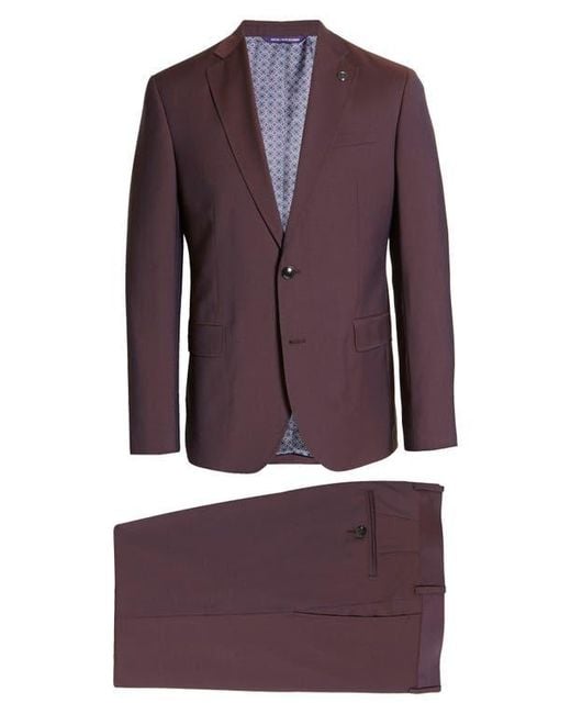 Ted Baker Red Roger Extra Trim Fit Solid Wool Suit for men