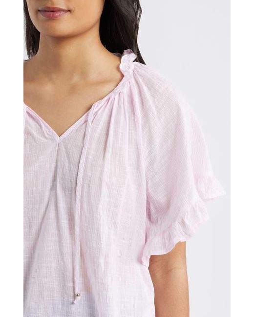 Beach Lunch Lounge White Veronique Ruffle Tie Neck Top