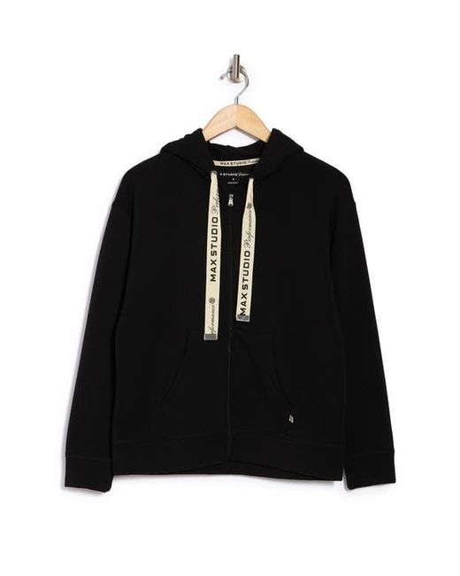 Max Studio Black Zip Front Logo Drawstring Jacket