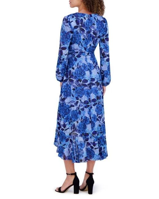 Kensie Blue Floral Burnout Long Sleeve Midi Dress