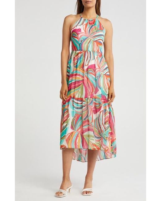 Vince Camuto Women's Red Halter Neck Chiffon High-Low Midi Dress