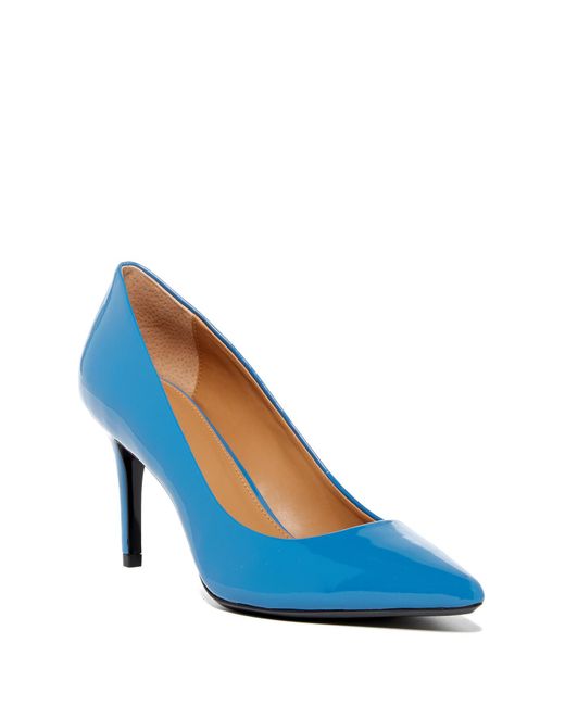 Calvin Klein Blue Gayle Patent Leather Pointed Toe Pump