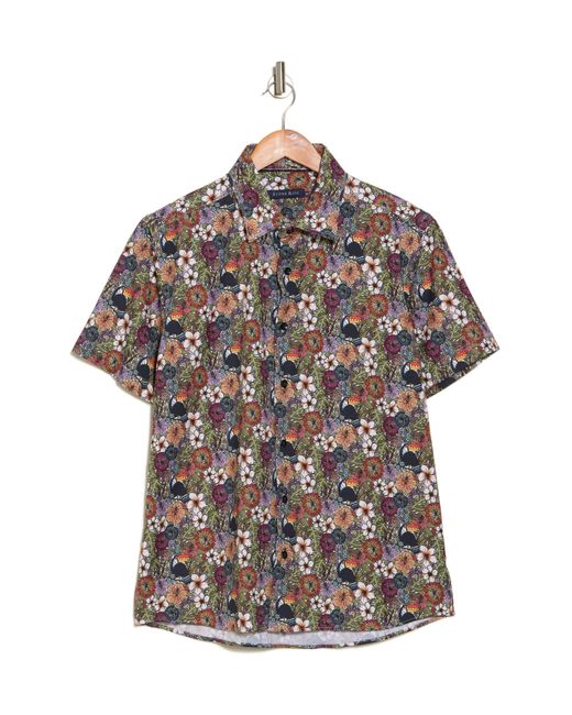 Stone Rose Gray Jungle Print Short Sleeve Trim Fit Button-up Shirt for men