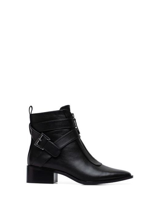 Linea Paolo Black Leather Pointed-Toe Knee-High Buckle Boots