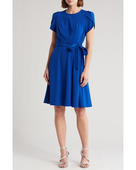 Calvin Klein Blue Tulip Short Sleeve A-line Dress
