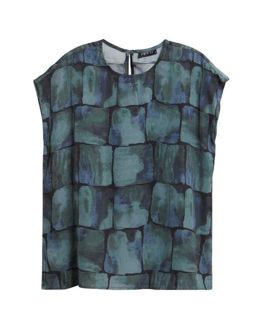 Apny Blue Geometric Print Cap Sleeve Shell
