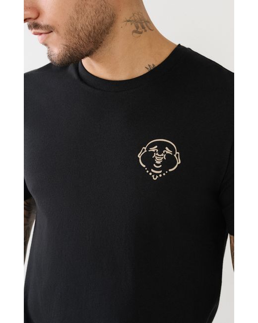 True Religion Black 3d Horseshoe Buddha Cotton Crew Graphic T-shirt for men