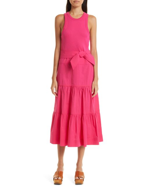 Veronica Beard Pink Austyn Mixed Media Stretch Cotton Dress