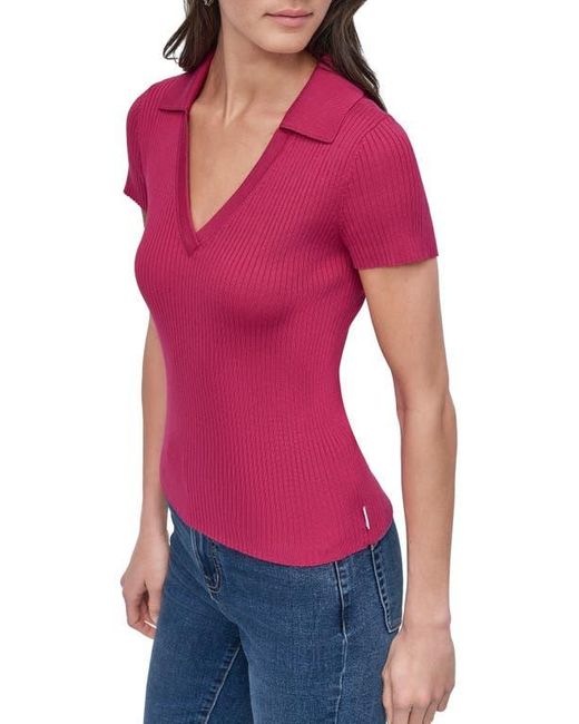 DKNY Red Short Sleeve Rib Polo Sweater