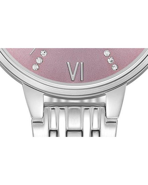 BCBGMAXAZRIA Pink Crystal Embellished 3-hand Quartz Bracelet Watch