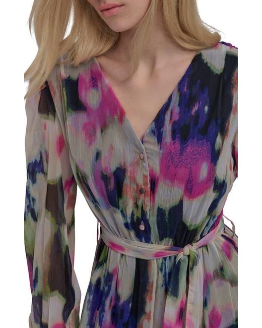 DKNY Multicolor V-Neck Long Sleeve Fit & Flare Dress
